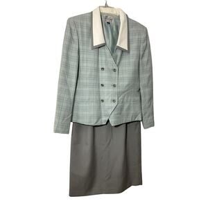 Le Suit 2PC Skirt Suit Women’s 12 Plaid Blazer & Matching Skirt Excellent